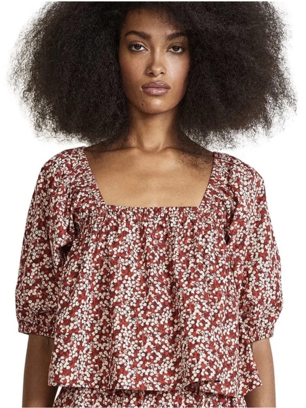 NWT Apiece Apart Gali Shirred Puff Sleeve Crop Top L Floral Cottage Prairie $245